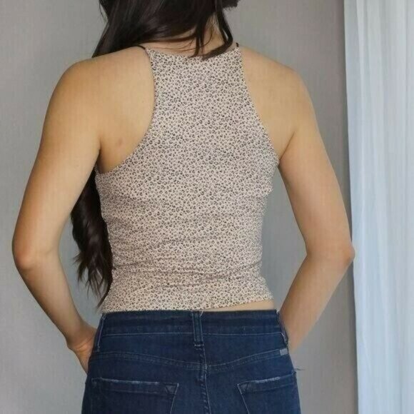 Leopard Print Sleeveless Cream & Black top Cropped Size S - Picture 2 of 6